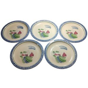 Pfaltzgraff Sunnydale Dinner Plates 10 In Blue Splatter Trim Set‎ of Five SEE